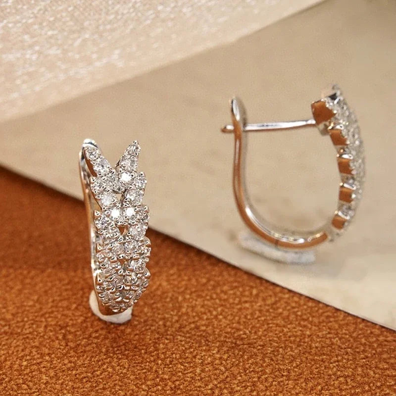 Huitan V-Shaped Leaf Hoop Earrings – Cubic Zirconia for Women Hoop Earrings Vue