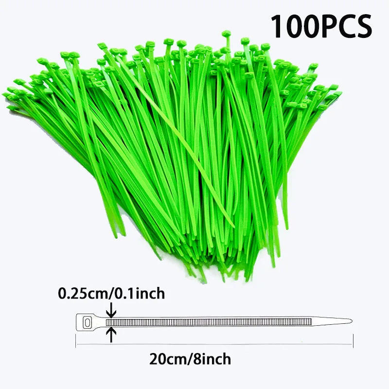 100 Pieces/Pack of Gardening Green Cable Ties, 2.5*200mm, Self-Locking Nylon Green Cable Ties, for Securing Plants and Bundling Wires Vue