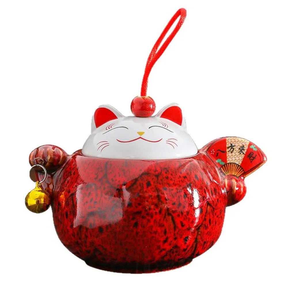 Lucky Cat Ceramic Tea Canister Cartoon Moisture Resistant Tea Sealed Jar Blessing Tea Storage Box Desktop Decoration Vue