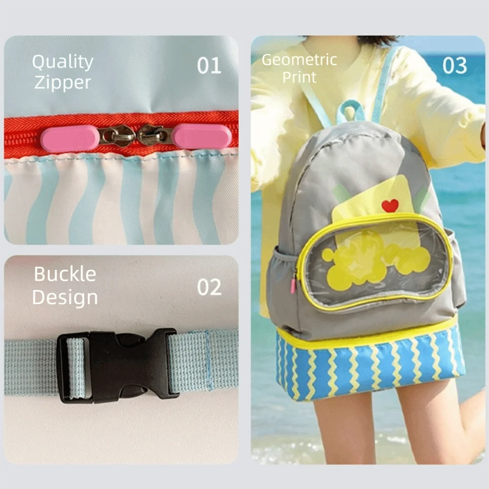 Waterproof Swimming Storage Bag Wet Dry Separation Double-Shoulder Swim Backpack Cartoon Design Shoe Compartment Vue