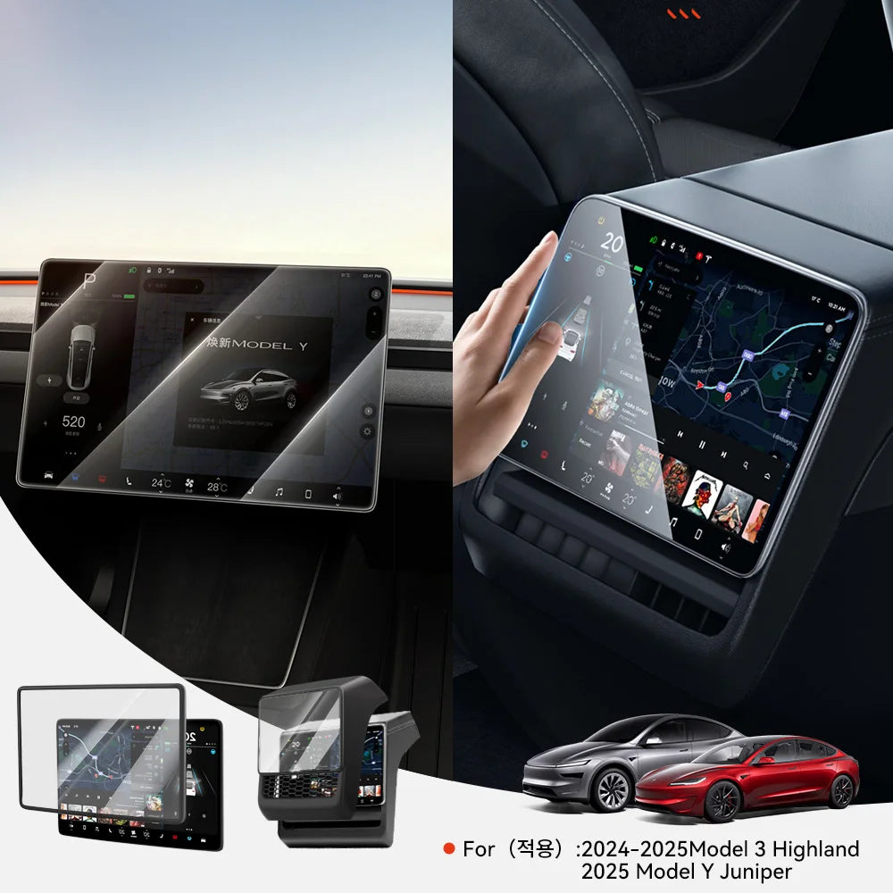 YZ Center Control screen Tempered Glass Film Protector Matte HD with Border Protection case For Tesla Model 3 Y Highland Juniper Vue