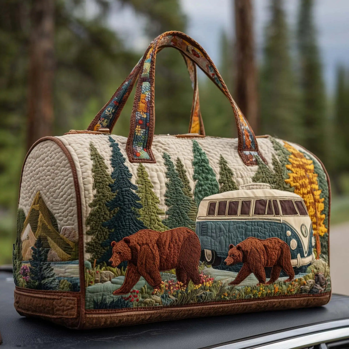 Women 3D Quilting Craft Travel Duffel Bag Fashion Sun Mountain Forest Vue A15