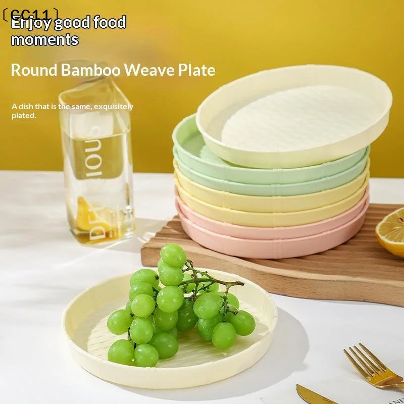 Bamboo Woven Circular Disc Dinner Plate Fruit Snack Trays Breakfast Vue