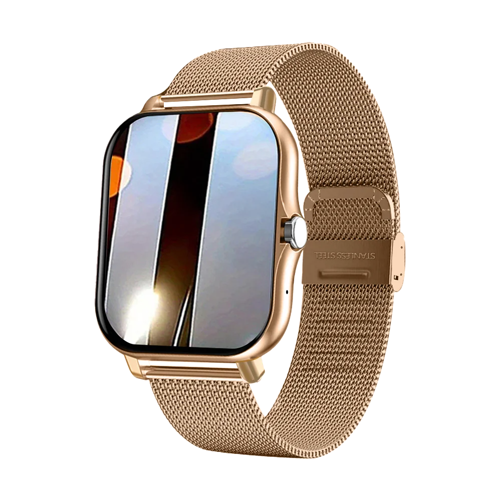 2025 New Square Sport Smartwatch for Android/IOS Heart Rate/Sleep Monitor Fitness Tracker BT Call Smart Watch For Men Women Gift Vue Steel gold