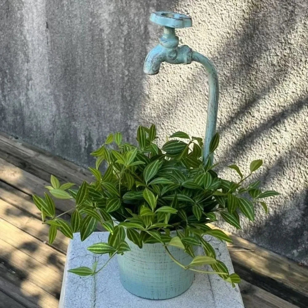 Rustic Metal Faucet Flowerpot Artistic Crack Resistant Retro Vintage Flowerpot Corrosion-Resistant Garden Flower Pot Office Vue Green