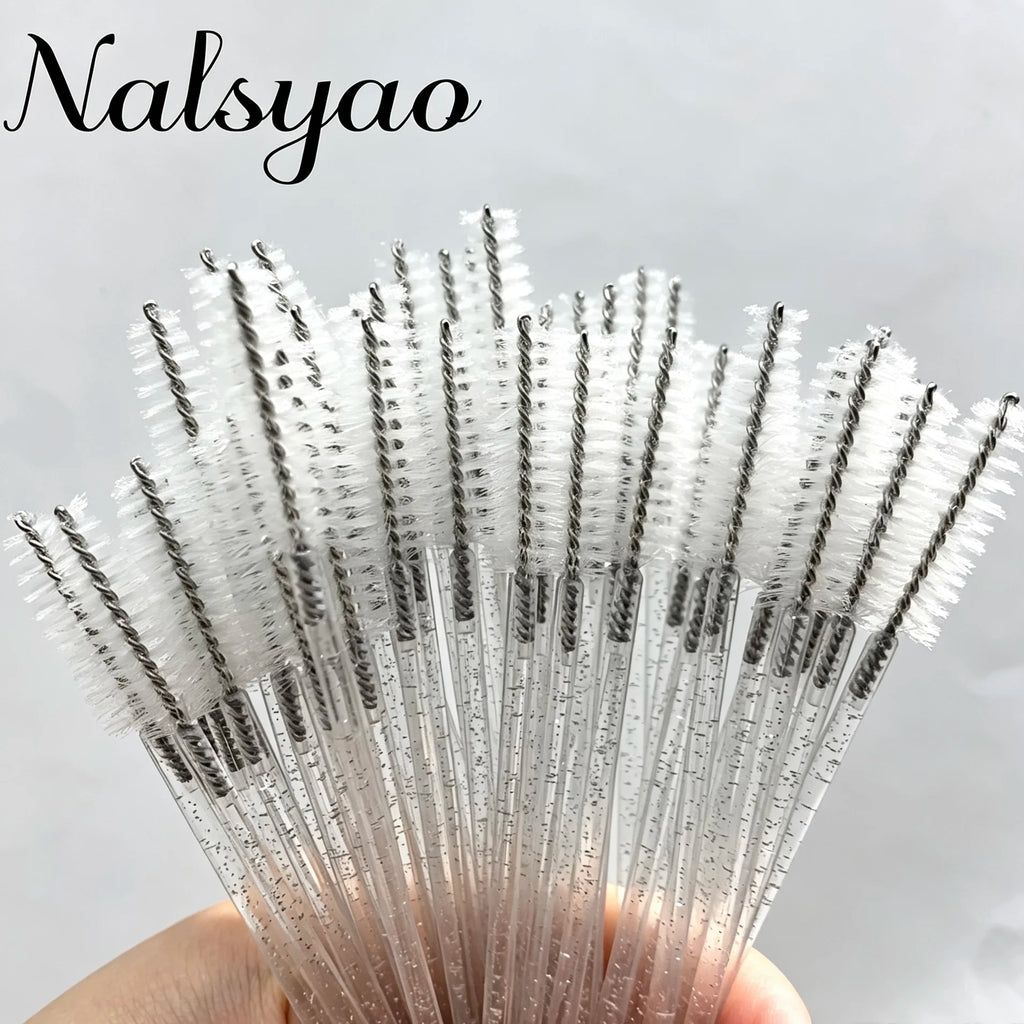 100Pcs Wand Disposable Micro Eyelash Comb Brush Spoolers Makeup Kit Lash Eyebrow Brush Extension Brushes Mascara Applicator Vue A0008-100PCS-White