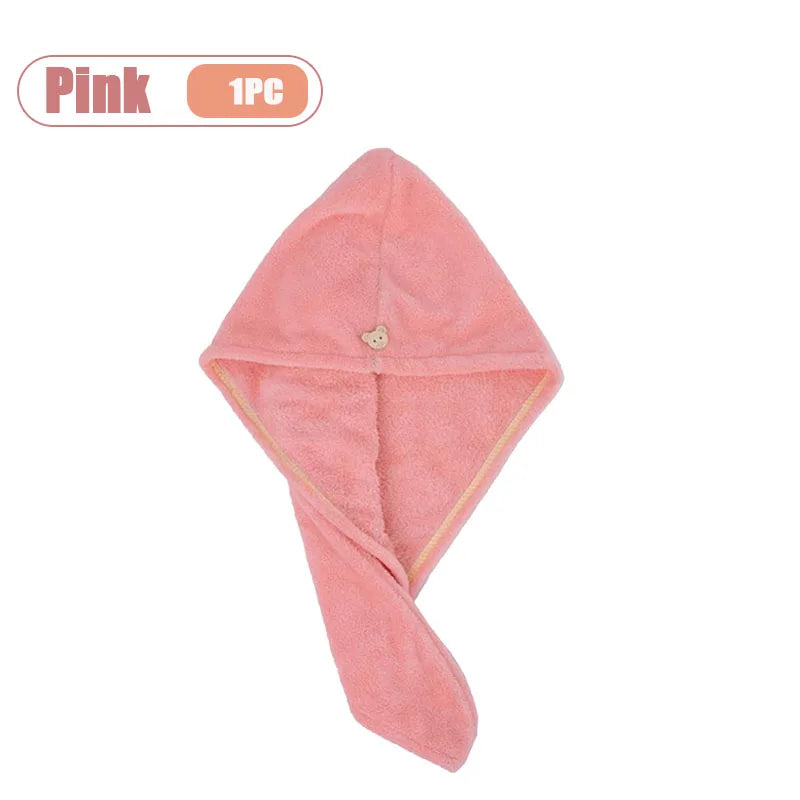 1-10PCS Coral Fleece Hair Turban Quick Dry Absorbent Shower Cap for Long Hair Women Adult Dorm Soft Lightweight Super Absorbent Vue Pink-1PC