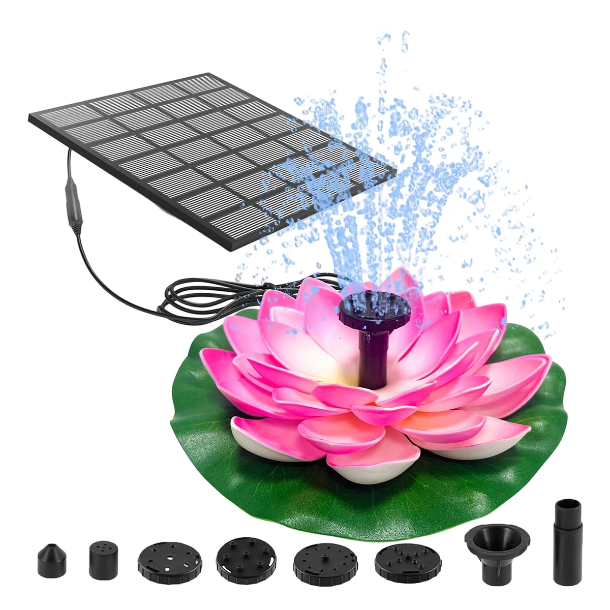 1.5W Lotus Solar Bird Bath Fountain – 6 Nozzles | Garden Pond Solar Fountain Pump Vue