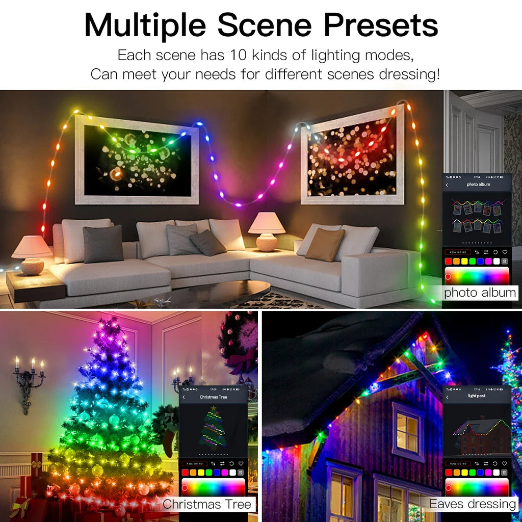 40M Led String RGB Light Smart Outdoor Festoon Party Leather Line IP65 Bluetooth Music Lamp String Fairy Lights Holiday Lighting Vue