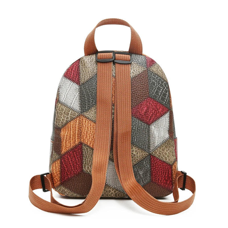 Vintage Women's Patchwork Backpack Multi-texture Design Daily Use