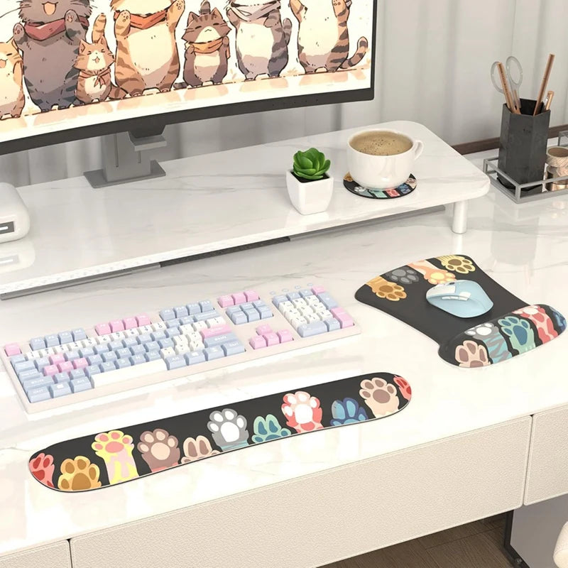 ABKW-3 In 1 Mouse Pad Sets With Keyboard Wrist Rest Support, Memory Foam Keyboard Set Mousepad With Wrist Rest Vue