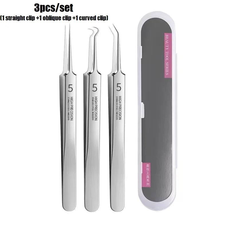 Pro Ultra Fine No.5 Blackhead Remover Tweezers Acne Pimple Needle Deep Facial Cleansing Clip Set Available Home Skin Care Tool Vue 3pcs box