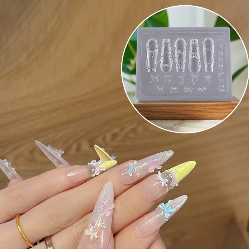 DIY Design Silicone Bowknot Bead Chain Ribbon 3D Acrylic Mold Nail Art Decorations Nail Art Mold Template For Nail Charms Vue
