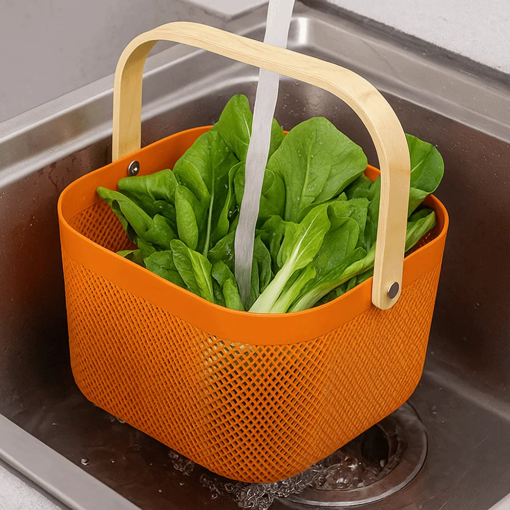 Plastic Home Storage Basket Large Capacity Mesh Fruit and Vegetable Drainage Basket Multifunctional Handle Towel Storage Basket Vue