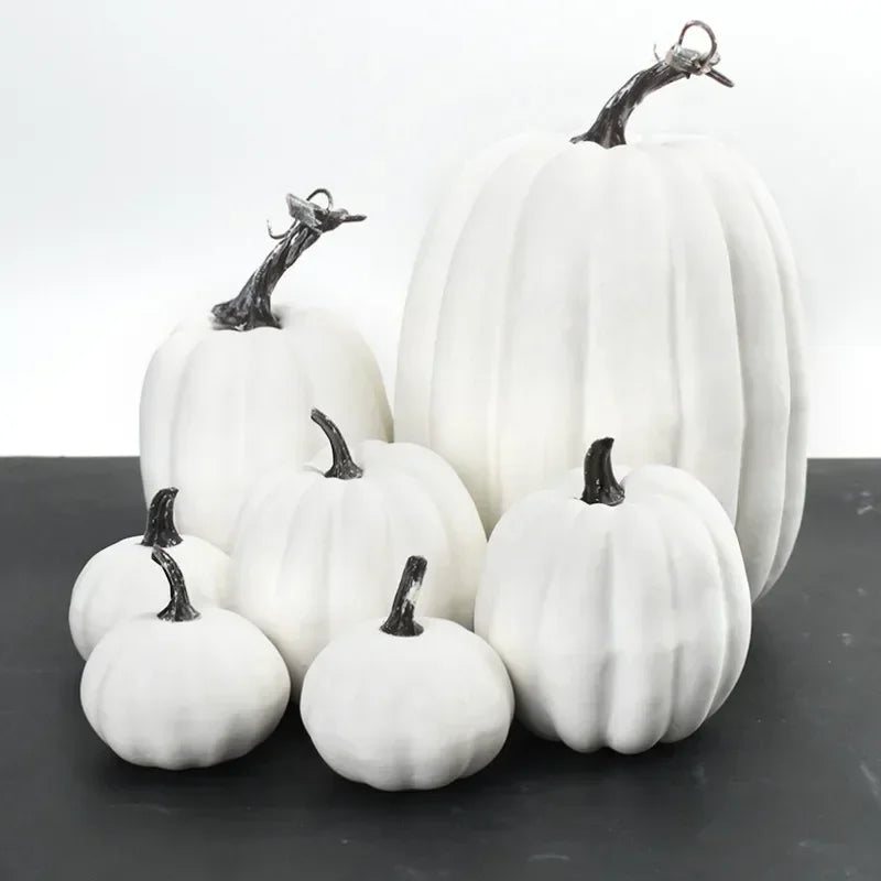 Artificial Pumpkin Decoration for Halloween Party Cabinet Display Photography Prop Realistic Vegetable Early Learning Tool Vue White-7PCS
