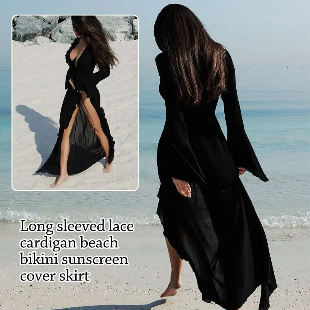 Fashion V Neck Summer Beach Cover Up Ruffled Loose Bikini Sunscreen Vue