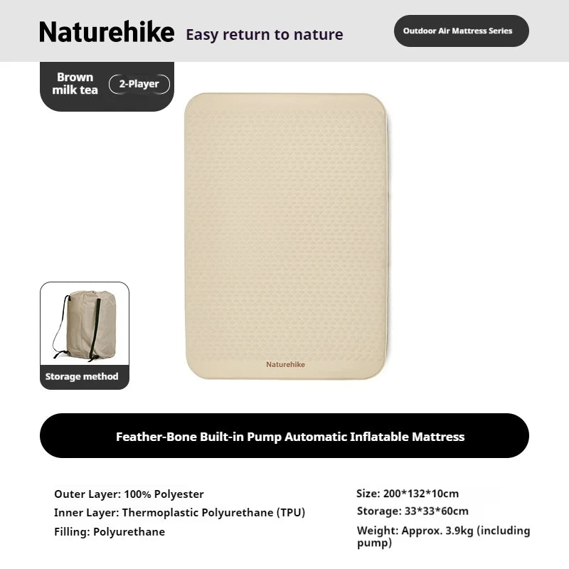 Naturehike Double Air Mattress R4.6 10cm Built-In Pump Camping Camping Air Mattress Vue Khaki