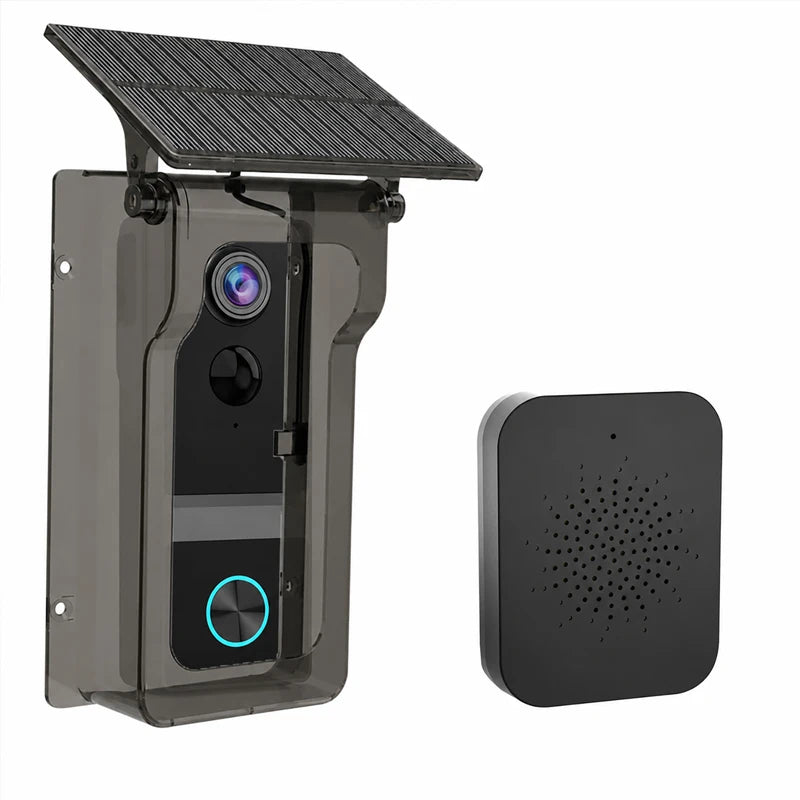 Tuya Doorbell with Solar Rain Cover Camera Wireless Video Doorbell Wifi PIR Human Body Sensing Outdoor Door Bell Video Intercom Vue 015 Black Set
