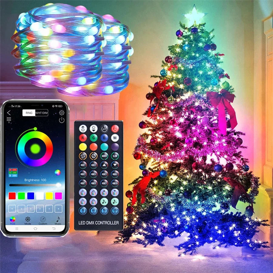 Smart Fairy RGB String Light USB Outdoor Waterproof LED String Light App Control DIY Color Music Sync for Christmas Tree Decor Vue