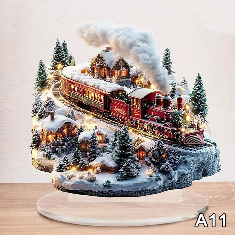 2D Flat Acrylic Christmas Desk Decor With Base Snowman House Rotating Carousel Design Indoor/Outdoor Home Office Decoration Vue A11