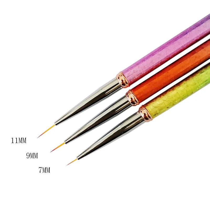 Professional Private Label 3 pcs Rainbow Color Nail Art Painting Brush Thin Liner Brush Vue
