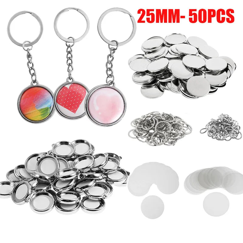 Double-sided Keychain Back Button Parts for Button Maker Machine 25mm 32mm 37mm Round Badge Making Supplies Includes Metal Cover Vue 25mm