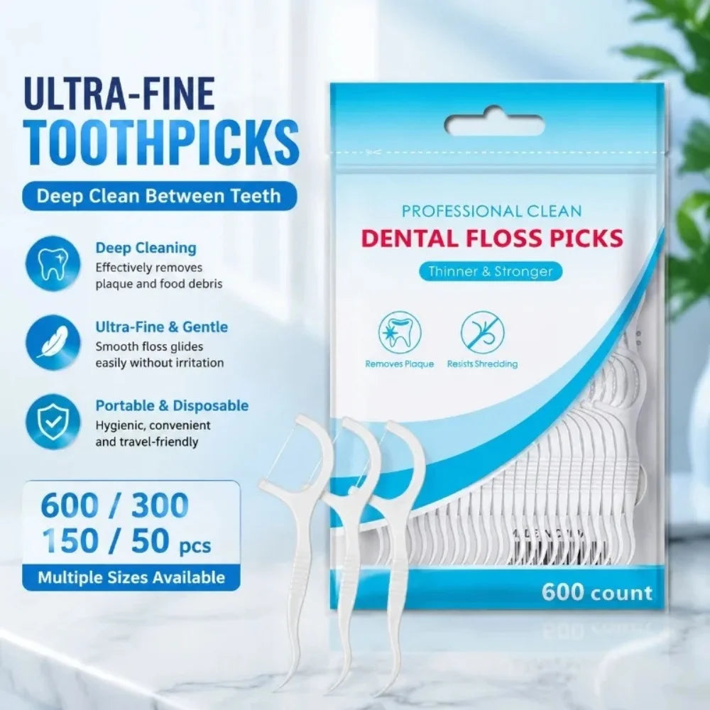 50/150/300/600Pc Ultra Thin Dental Floss Stick Disposable Portable Interdental Picks Deep Clean Teeth Gap Travel Daily Oral Care Vue