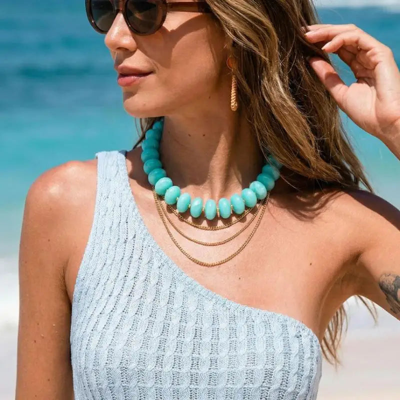 1Pcs Bohemian Dopamine Chunky Resin Bead Necklace Colorful Fashion Jewelry Ideal for Birthdays Vacations and Outdoor Gatherings Vue