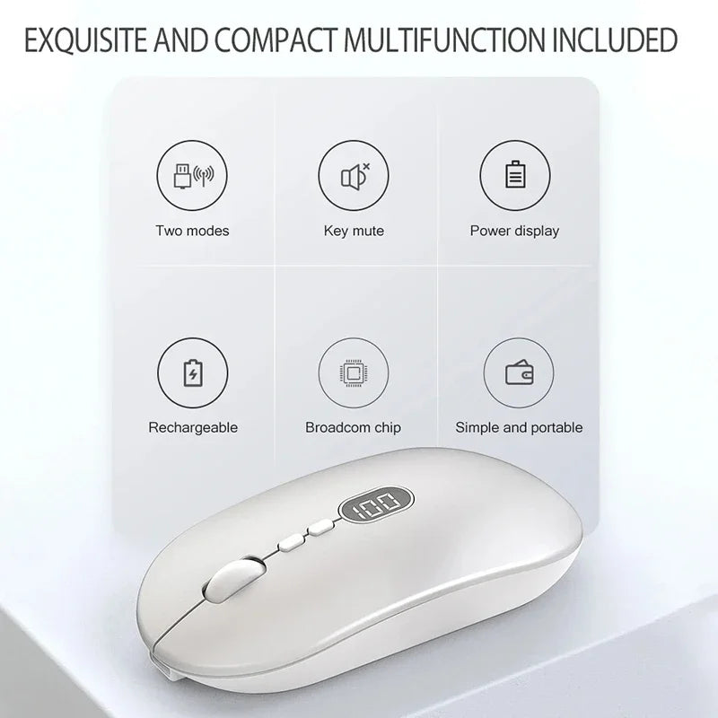 Lenovo Wireless Computer Mouse for Laptop Battery Level Visible Rechargeable 2.4G Portable USB Dual Modes Mouse Silent Click Vue