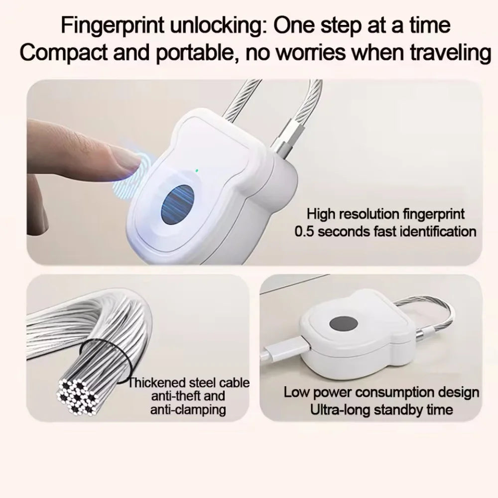 Portable Keyless Fingerprint Lock USB Charging 0.5sec Unlock Smart Padlock Anti-theft Door Lock ABS Material Fingerprint Lock Vue