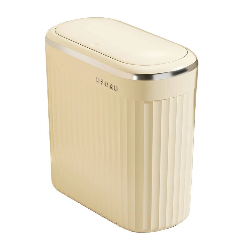 Large Trash Can With Push Lid Premium Capacity Odor Sealing For Bathroom Toilet Narrow Gap Home Use For Families And Guests Vue