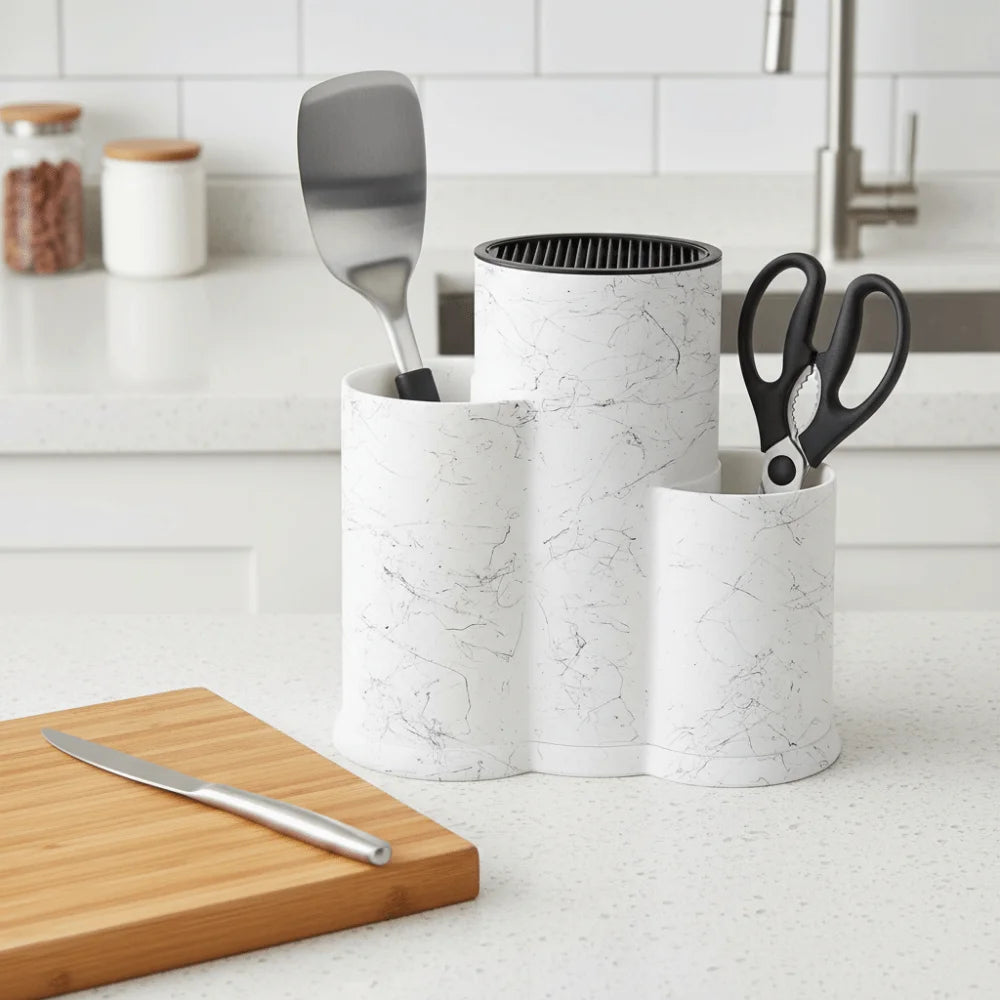 Modern Style 3 Tube Kitchen Cutter Holder Non-slip Base Detachable Kitchens Utensil Rack Plastic Large Capacity Cutter Shelf Vue