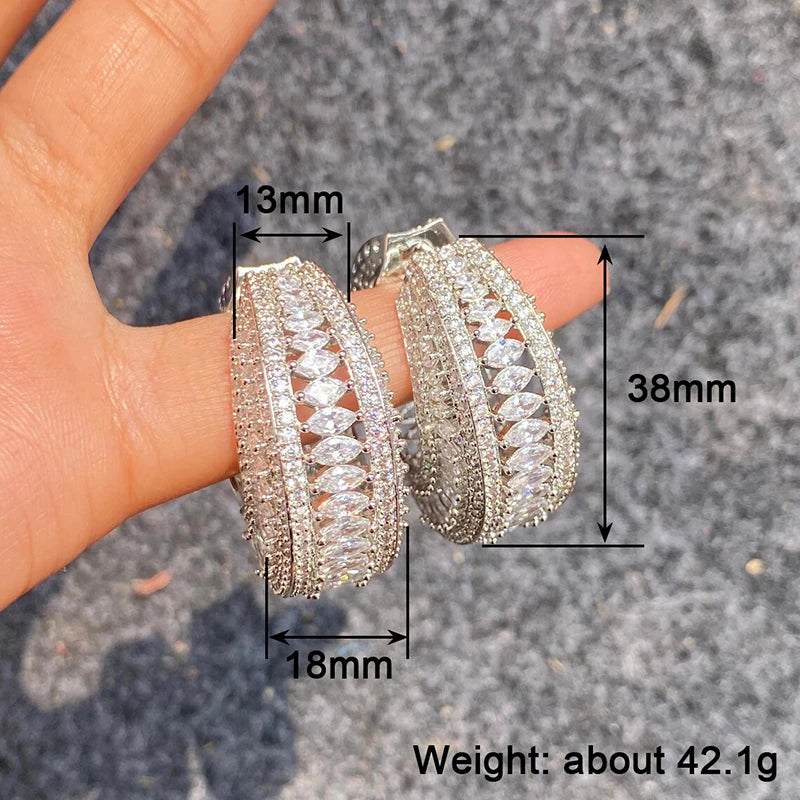 Huitan CZ Hoop Earrings – Sparkling Cubic Zirconia for Women CZ Hoop Earrings Vue