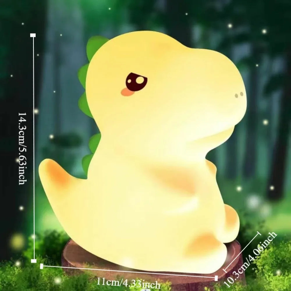 Warm Light Dinosaur Shape Silicone Night Light USB Charging Soft LED Night Lamp Cartoon Rechargeable Dimmable Lamp Bedside Vue