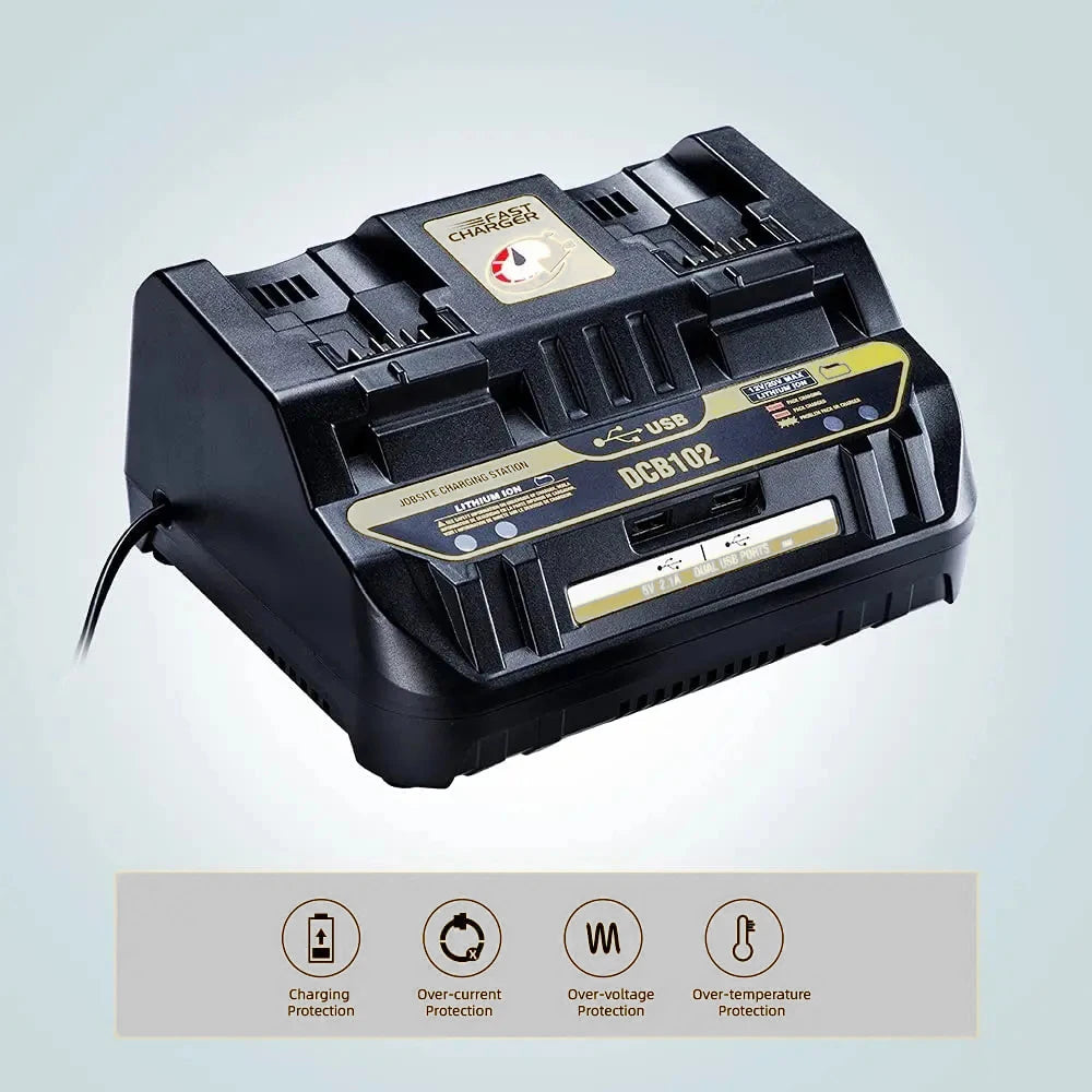 DCB102 Dual-Port Rapid Charger Power Tool Battery Charger Compatible with For Dewell 14.4V/18V Lithium Batteries with USB Port Vue