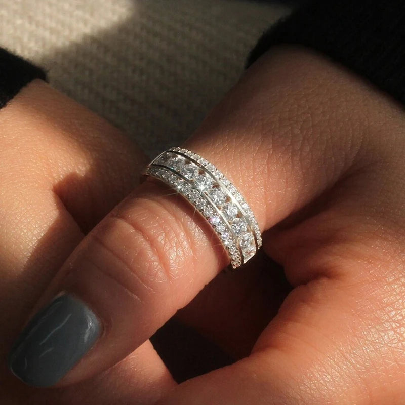 Huitan Women's Silver Cubic Zirconia Wedding Band Ring Wedding Band Ring Vue
