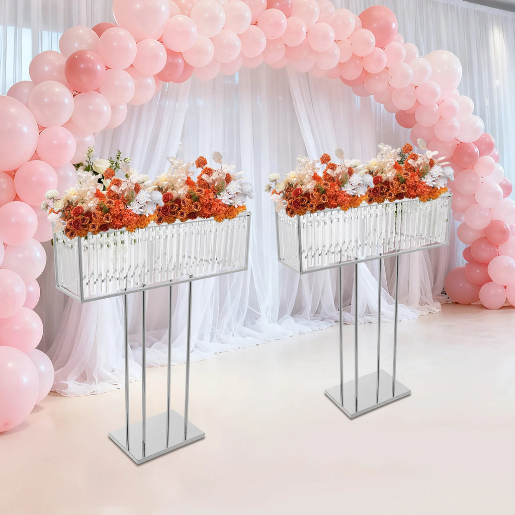 Silver Crystal Flower Stand Set of 2 | Wedding Centerpiece Crystal Flower Stand Vue