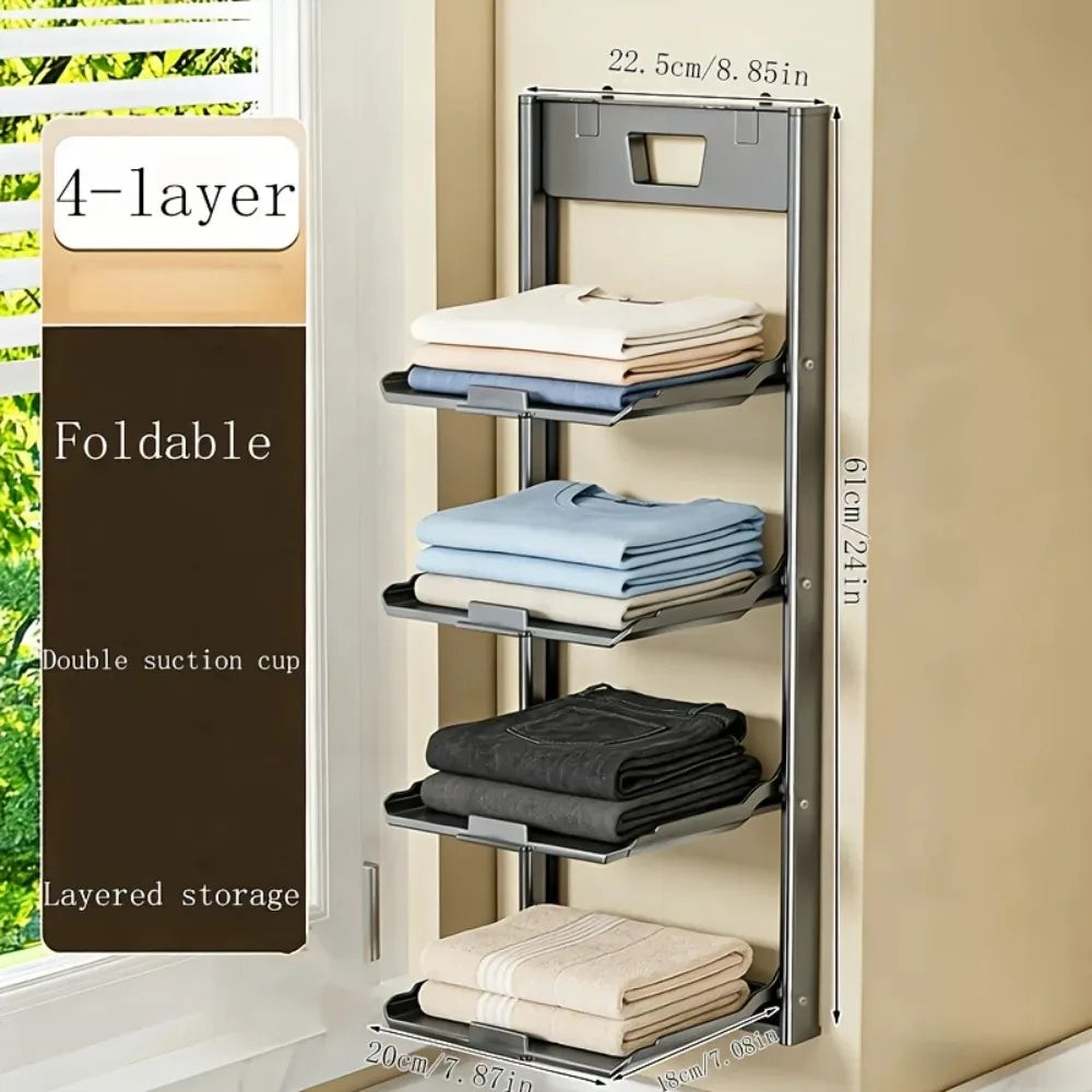 Foldable Wall Mounted Bathroom Organizer Shelf Punch-Free Aluminum Storage Rack for Towels Cosmetics Kitchen Bathroom Multi-Tier Vue fourth floor