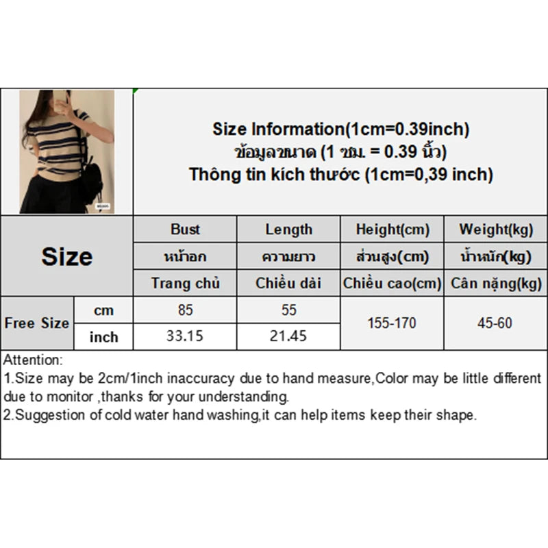 Korean Retro Striped Round Neck Short Sleeve Loose All-match Knitted T-shirt For Women Vue