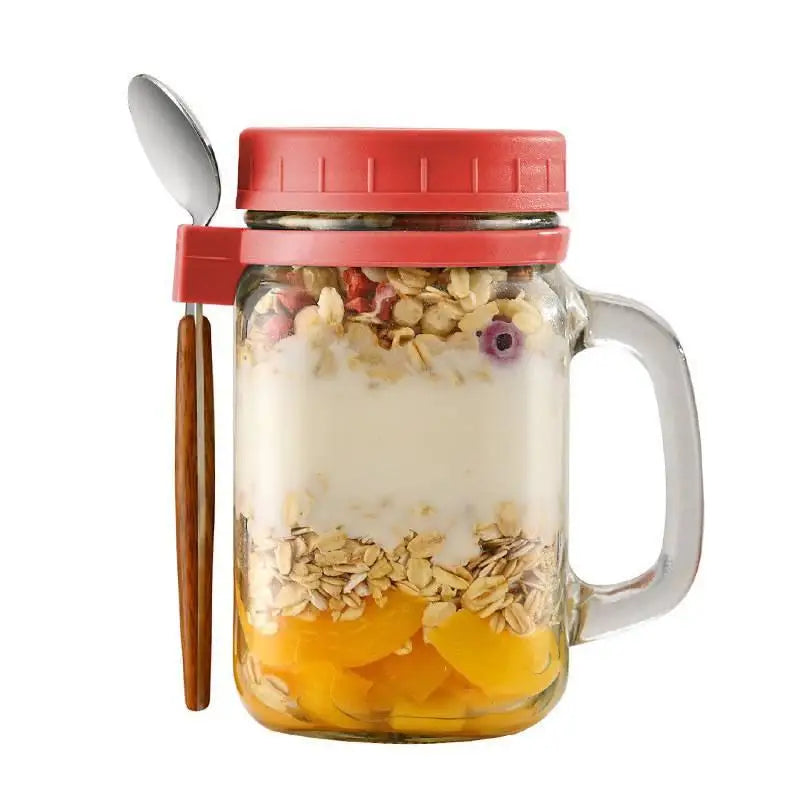 Overnight Oats Containers Handle Lid Spoon Glass Oatmeal Jars Cereal Vue red
