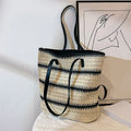 Designer Striped Straw Shoulder Bag Female Fashion Large Capacity