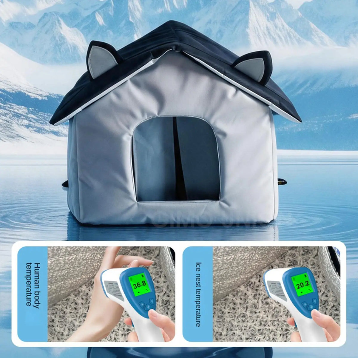 Cooling Cat House for Summer Waterproof Foldable Cave with 8 Ice Packs for Puppy Kitten Indoor Outdoor Sleeping Rest Hot Weather Vue