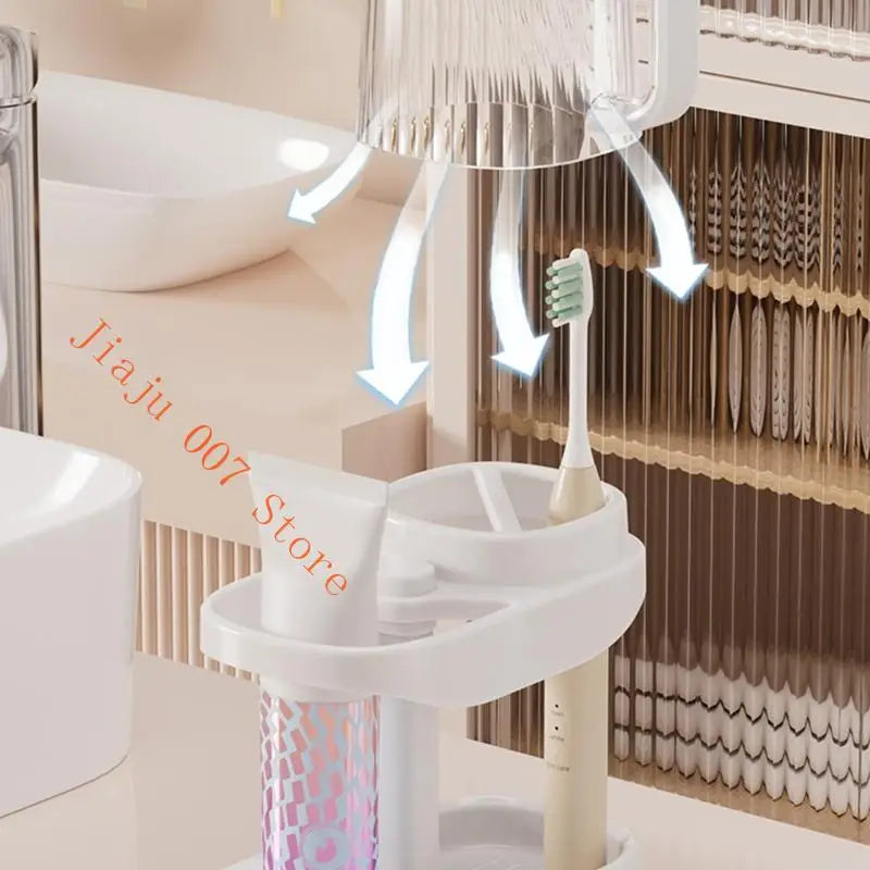 2-in-1 Toothbrush Holder & Rinse Cup Bathroom Organizer Stand Toothbrush Holder Set Vue