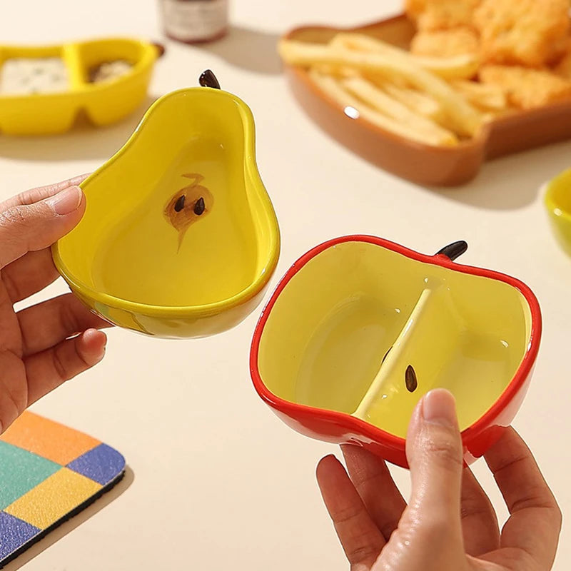 Korean Style Creative Porcelain Dish Cute Fruit Shape Ceramic Household Tableware Barbecue Hot Pot Sauce Condiment Dishes Vue