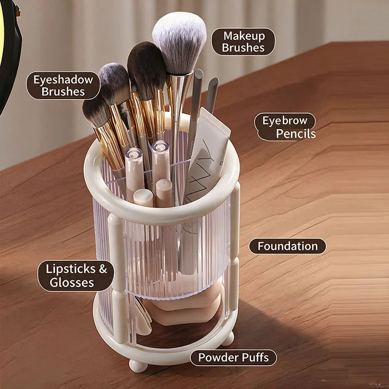 Double Layer Makeup Brushes Holder Cosmetic Tools Organizer Transparent Desktop Vanity Lipstick Powder Sponge Puff Organizer Vue