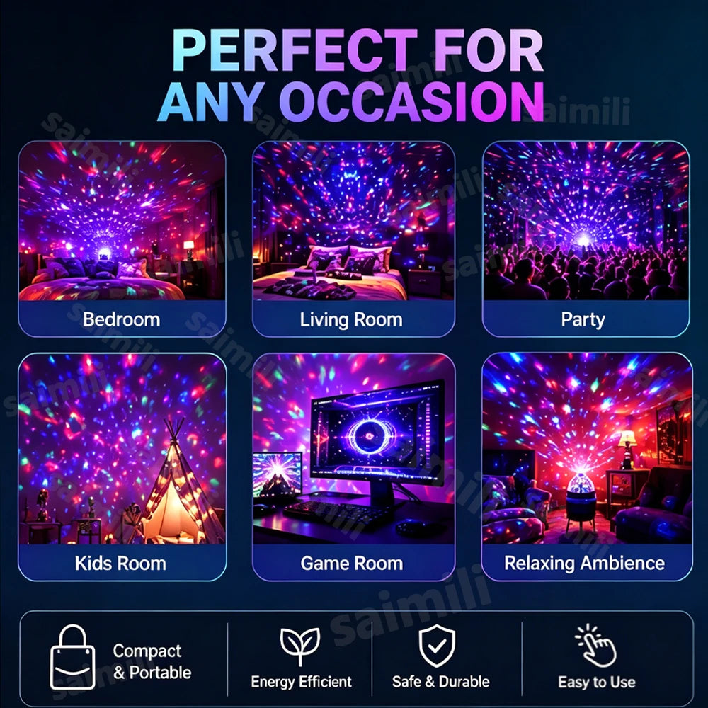Mini USB Crystal Disco Ball Projector Light, Auto Rotating RGB Party Stage Lamp for Indoor Atmosphere Decor & Holiday Gift Vue