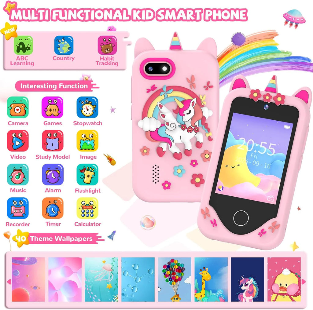 Kids Smart Phone Toy Touch Screen Dual Camera,40+ Educational Games Parental Lock MP3 Music Learning Toys Phone Boys Girls Gifts Vue