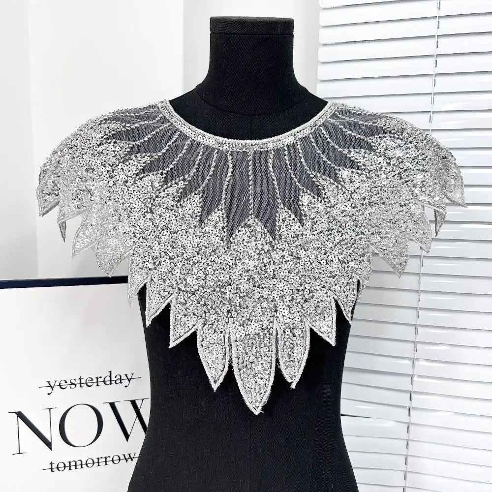Sew on Beaded Applique Sequins Lace Collar Shining DIY Craft Lace Neckline Exquisite Neckline Patch Women Clothes Vue