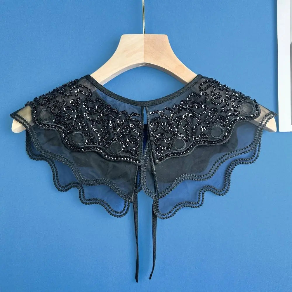 Double Fake Collar Dress Blouse Decor Front Placket Lace Up Shawl Vue