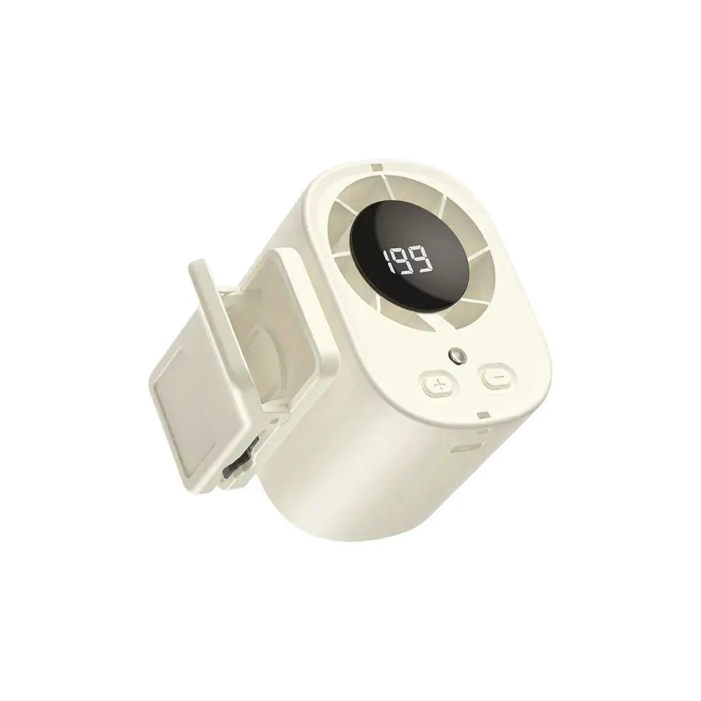 Powerful Airflow Clip Fan USB Charging Mute LED Digital Display Cooling Function Car Clip-on Mini Fan Portable Car Electric Fan Vue white